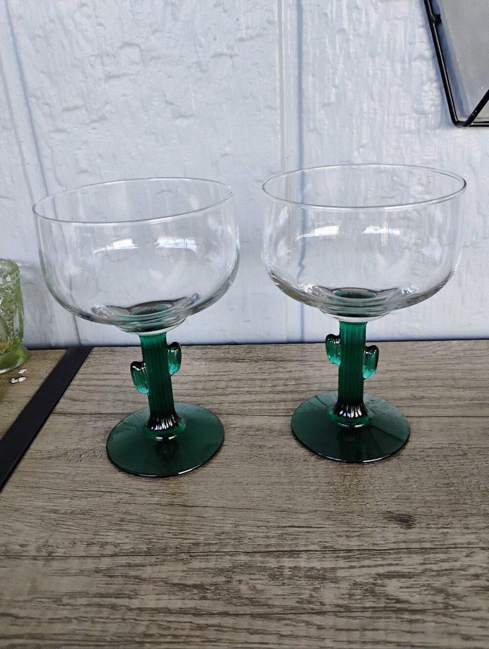 Set of 2 Green Cactus Stem Cocktail Glasses